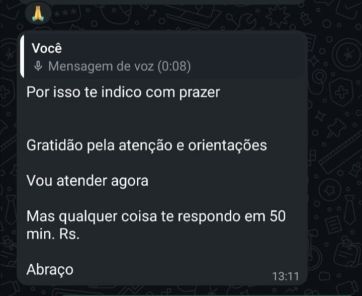 "Por isso te indico com prazer. Gratidão pela atenção e orientações."